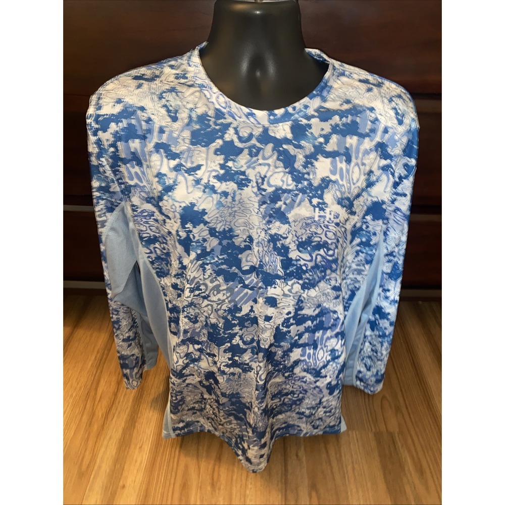 HUK Icon X Tide Change Fade Fishing Performance Shirt Blue Mens Size XL